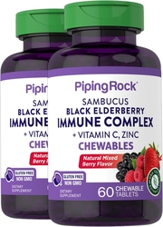 Sambucus Black Elderberry Immune Complex with C & Zinc (Natural Berry), 60 Chewable Tablets x 2 Bottles